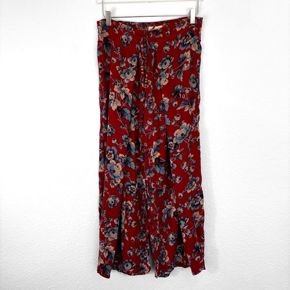 Denim Supply Ralph Lauren Womens Wrap Pants S Red Harem Wide Leg Floral Festival